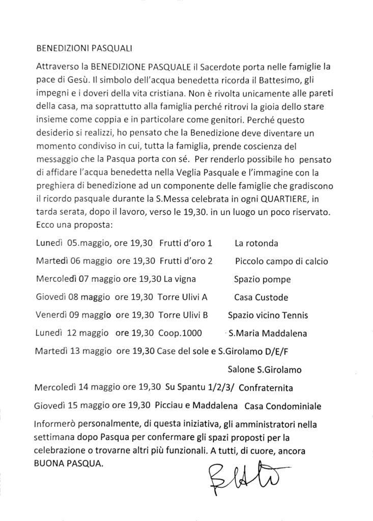 BENEDIZIONI PASQUALI