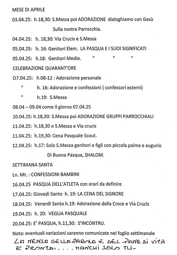 Durante il tempo di Quaresima…