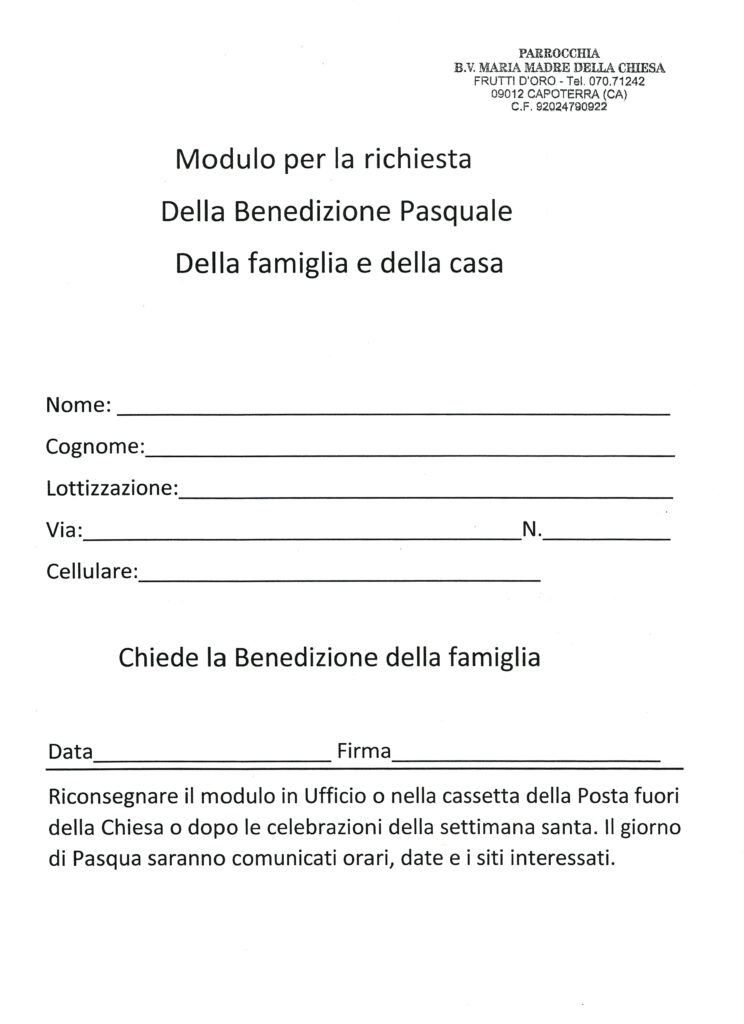 Benedizione Pasquale delle famiglie e delle case.